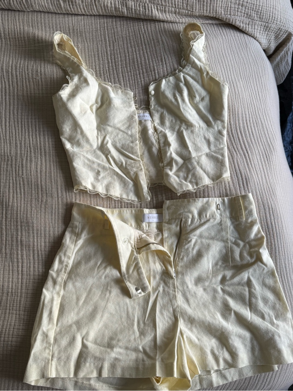Meshki Light Yellow Two-Piece Crop Top & High-Waist Shorts Set